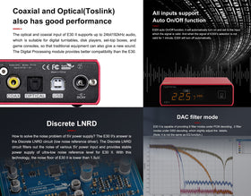 KGUSS Topping E30 II coaxial input supports 24-bit/192kHz music transfer.