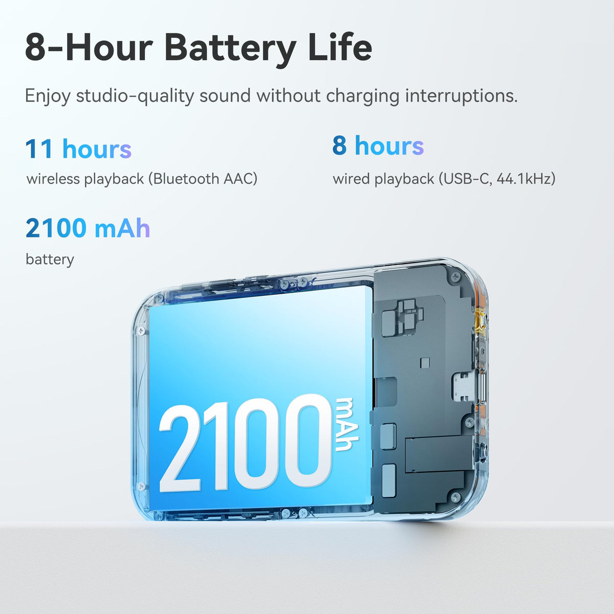 Khadas Tea Pro 2100mAh battery delivers long wireless and wired playback.