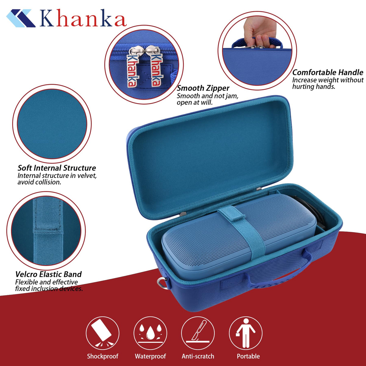 Khanka Bose SoundLink Max case Velcro divider organizes charger and rope handle