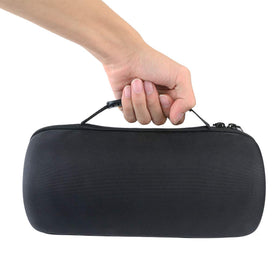 khanka hard case next to backpack showing compact size and travel convenience