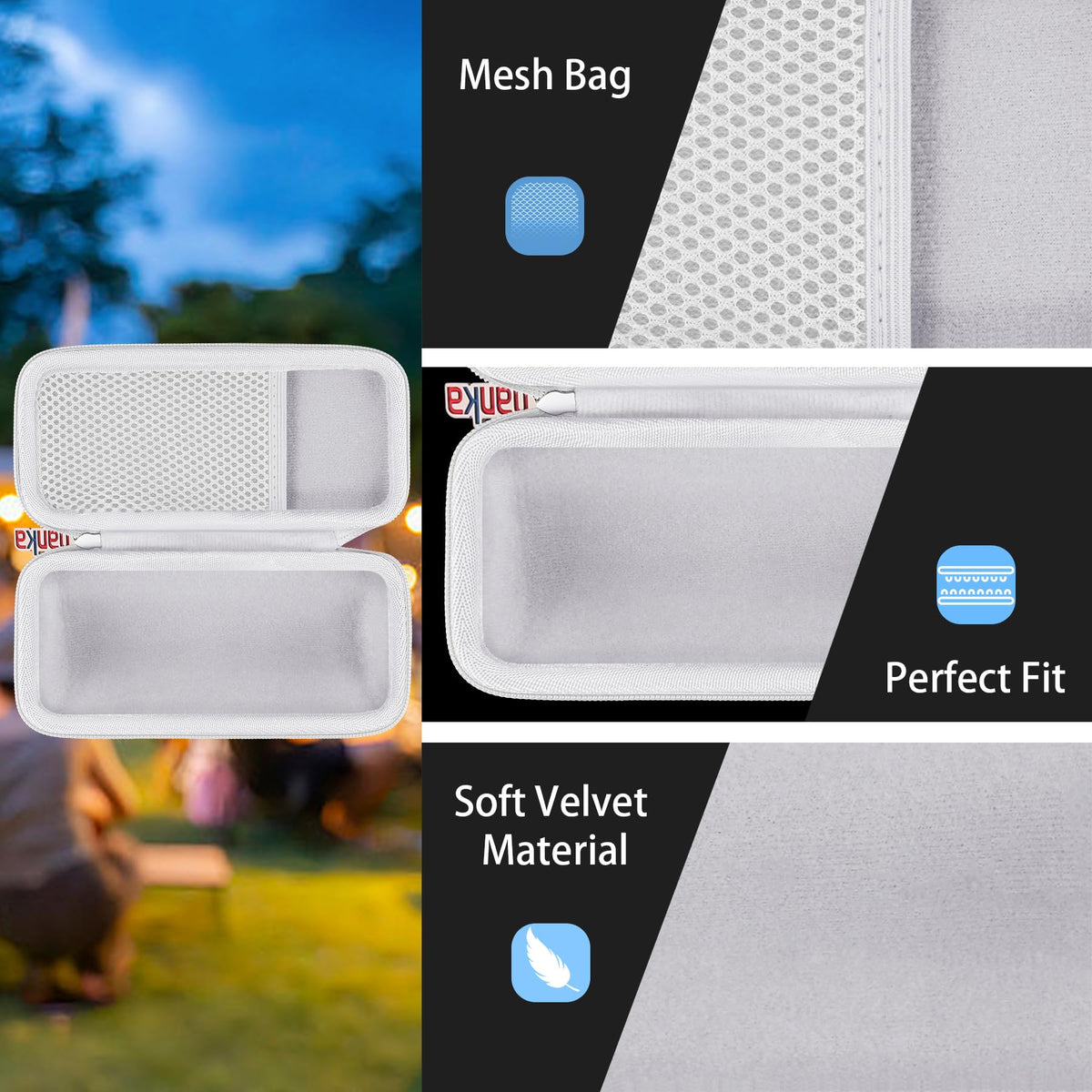 Khanka mesh pocket in Sonos Roam case for cables and accessories