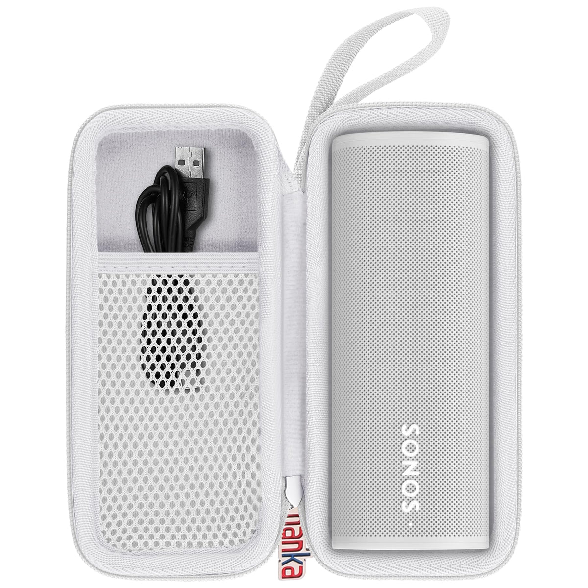 Khanka hard travel case for Sonos Roam 2 inside white with velvet lining protects the speaker