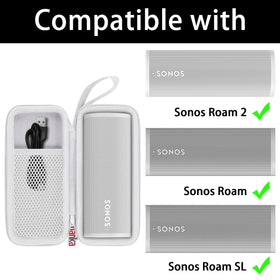Khanka hard travel case for Sonos Roam 2 exterior white showing rugged protection
