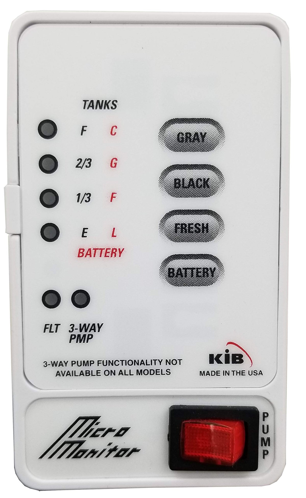 KIB M21VW micro monitor panel front view with live water and battery indicators for RVs