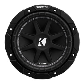 KICKER 43C84 surround-uv close-up highlights durable ribbed surround for longevity and strong bass response.