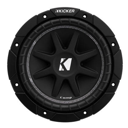 KICKER 43C84 surround-uv close-up highlights durable ribbed surround for longevity and strong bass response.