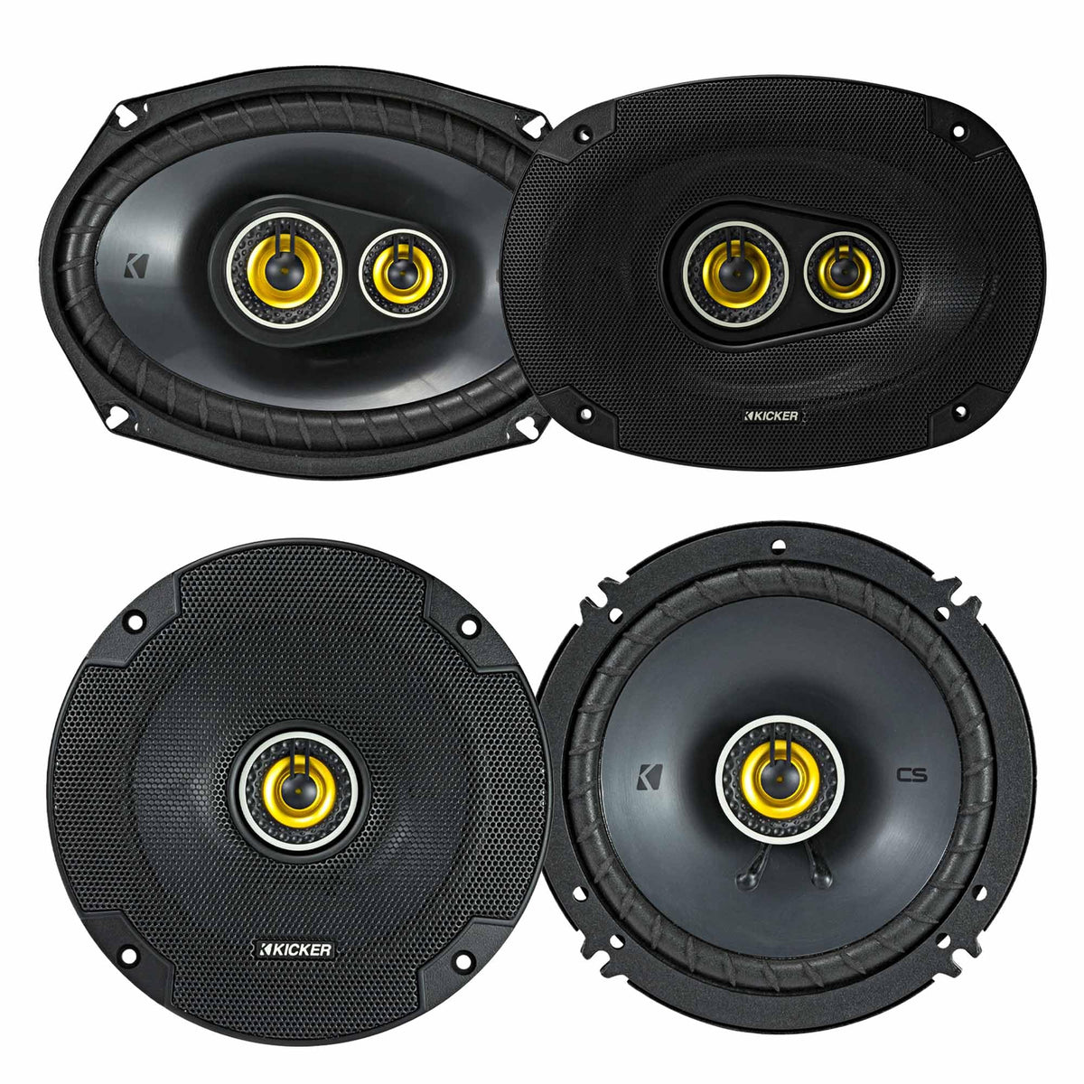 KICKER 46CSC654 coaxial 6.5-inch front view, delivering strong bass potential.