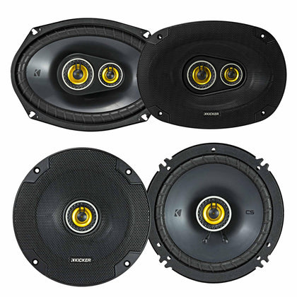 KICKER 46CSC654 coaxial 6.5-inch front view, delivering strong bass potential.