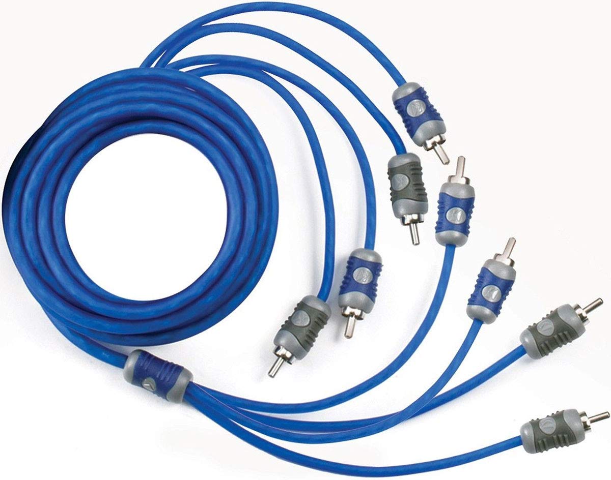 KICKER 46KI44 RCA interconnect cable, 4m length, enables clean signal transfer and flexible installation.