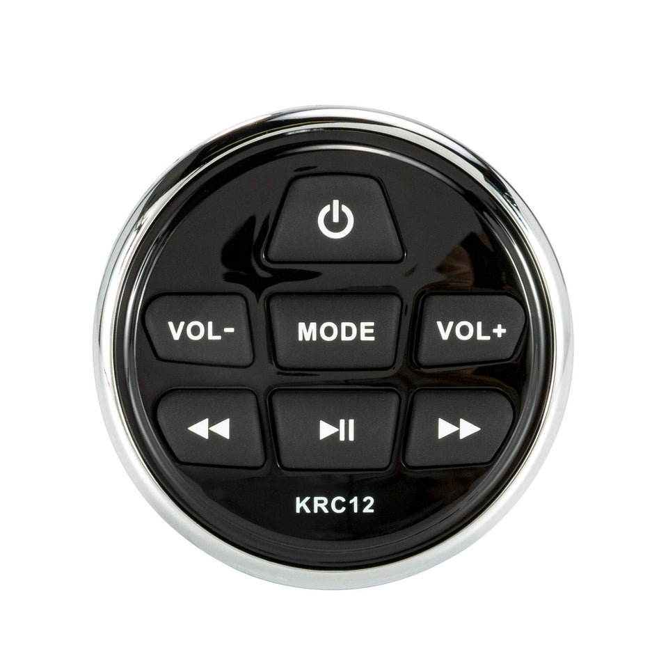 KICKER 46KRC12 marine remote on dash enables quick deck control.