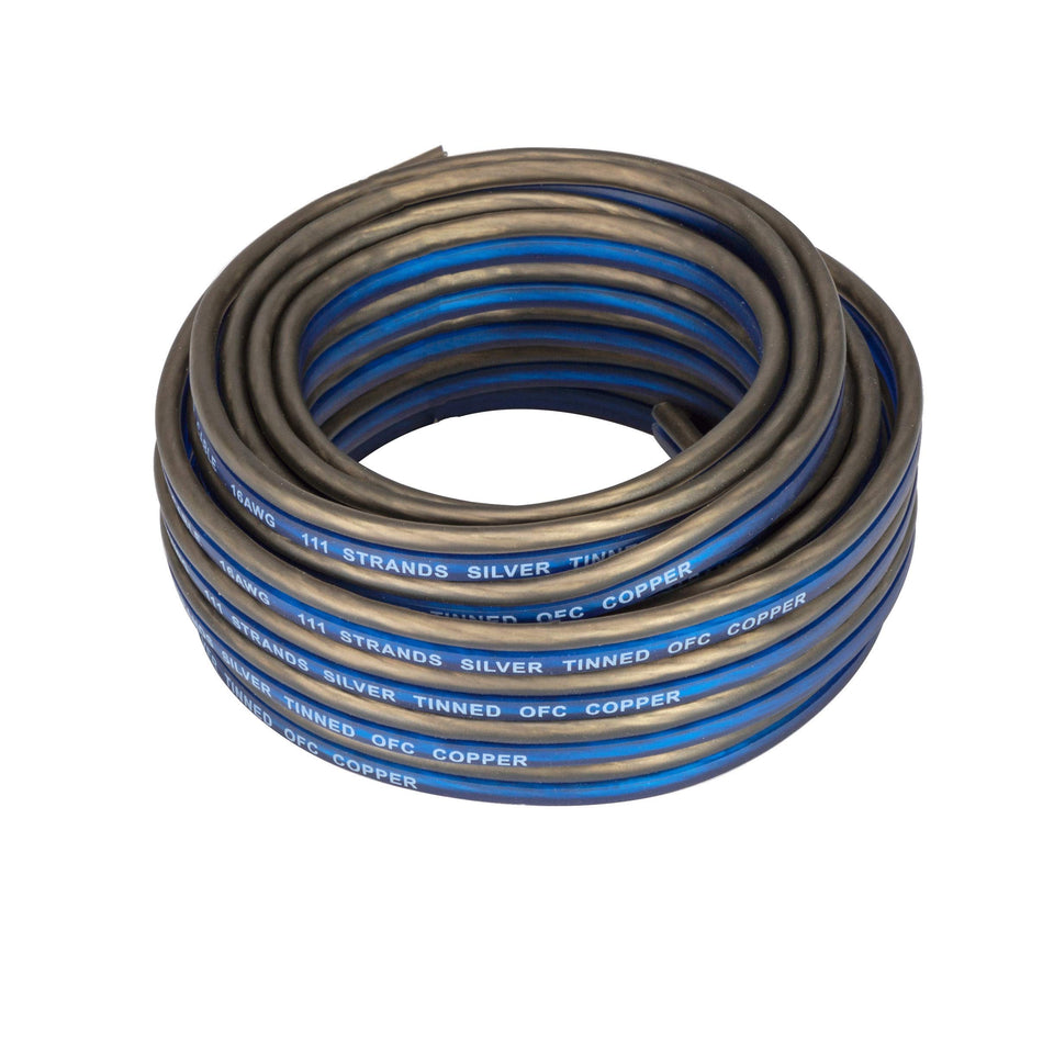 Kicker 46KW1620 square Frost Blue wire for quick positive-terminal installs.