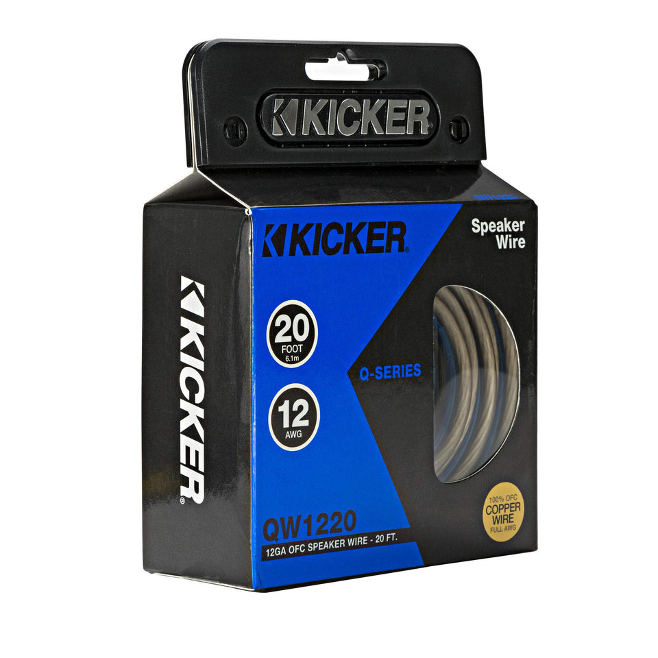 KICKER 46QW1220 wire spool showing 12AWG gauge for easy install and solid signal.