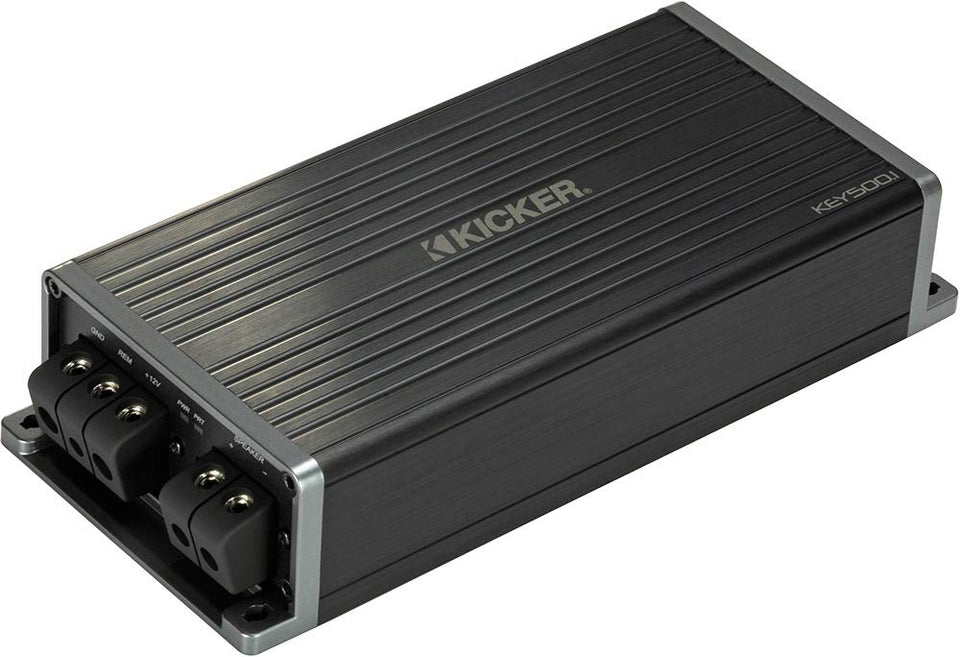 KICKER 47KEY5001 front view demonstrates a clean, space-efficient installation that boosts audio clarity.