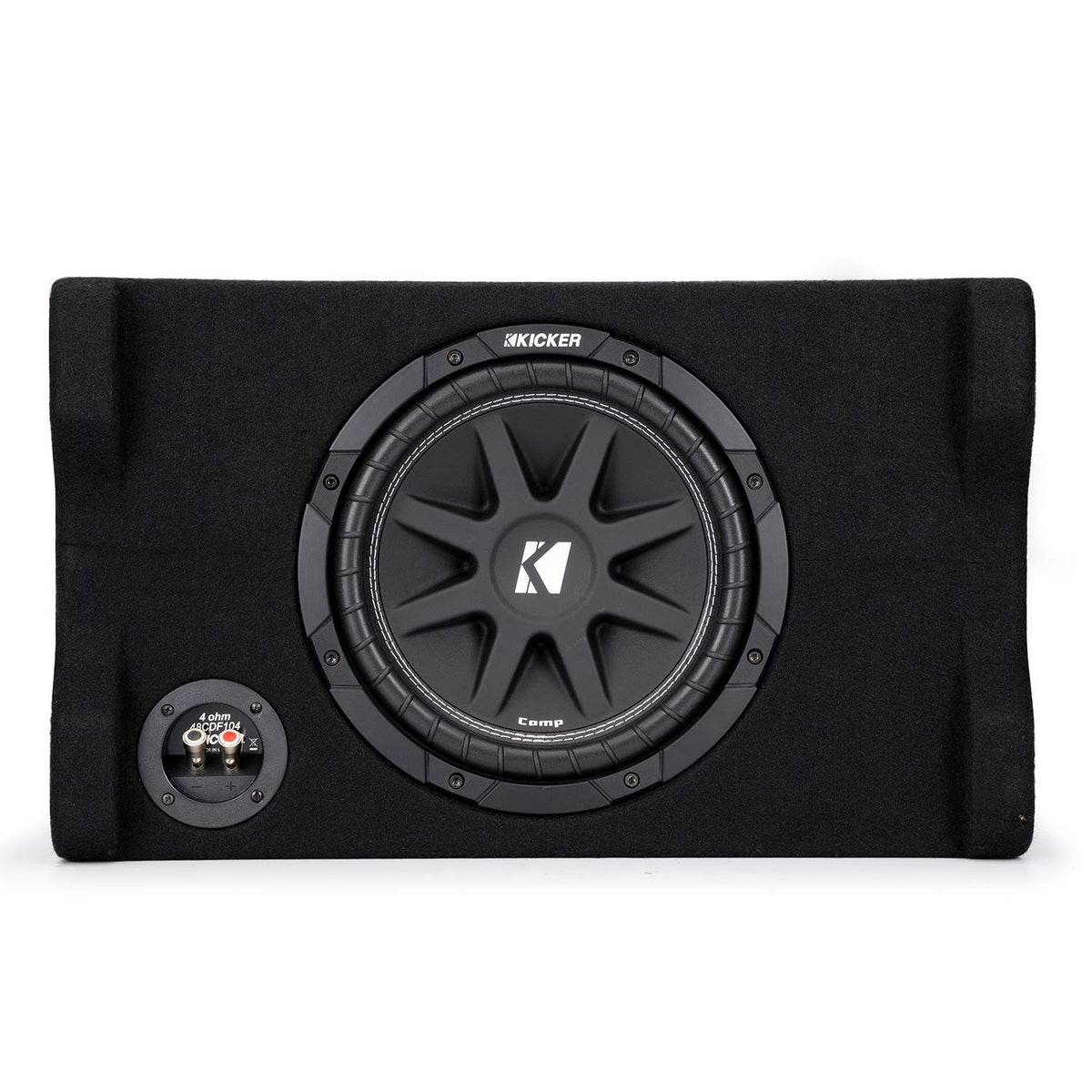 KICKER 48CDF104 Comp 10-inch subwoofer built with thick MDF construction for durability.