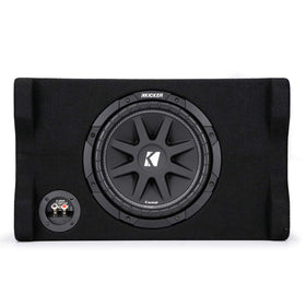 KICKER 48CDF104 Comp 10-inch subwoofer built with thick MDF construction for durability.