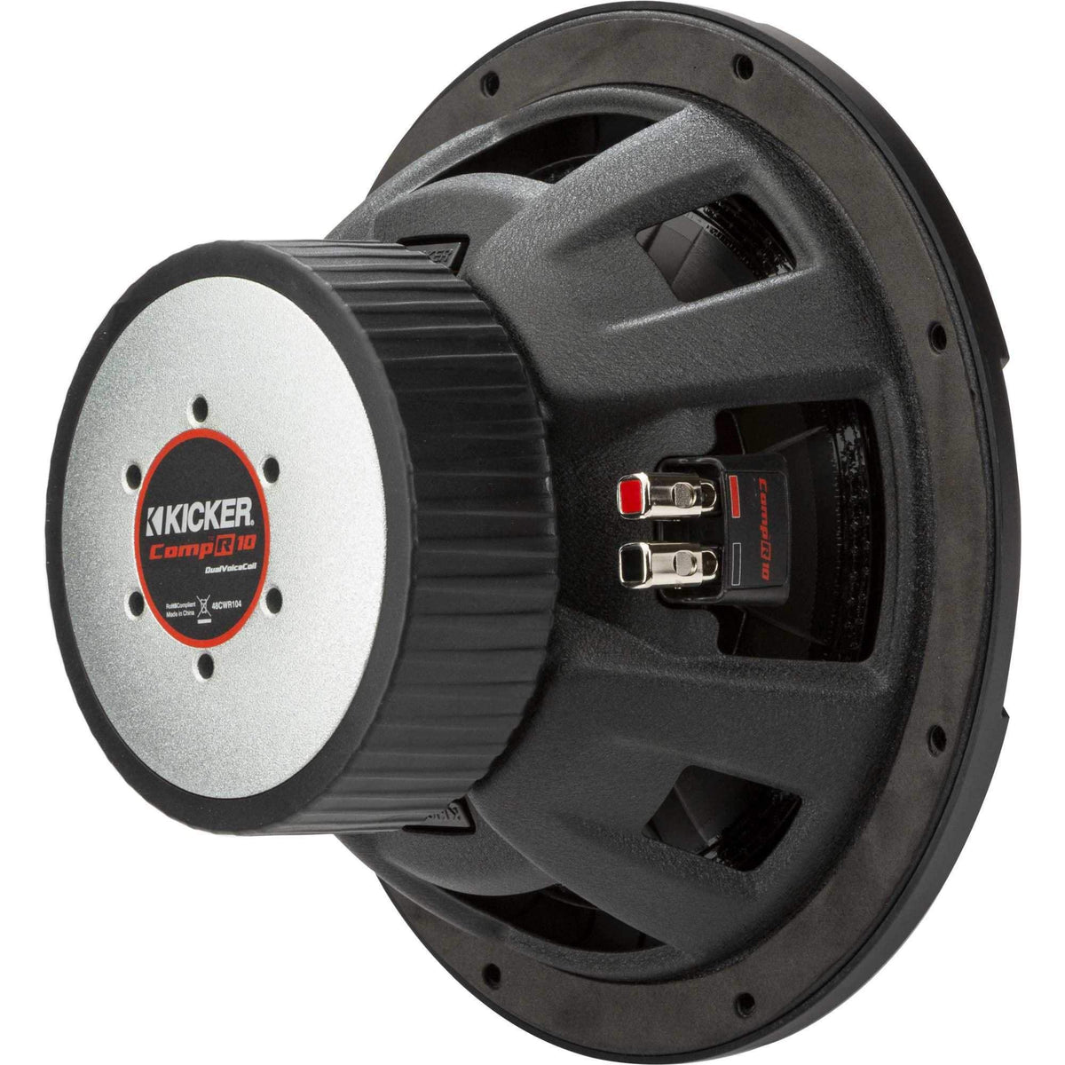 KICKER 48CWR102 ribbed Santoprene surround enhances bass clarity