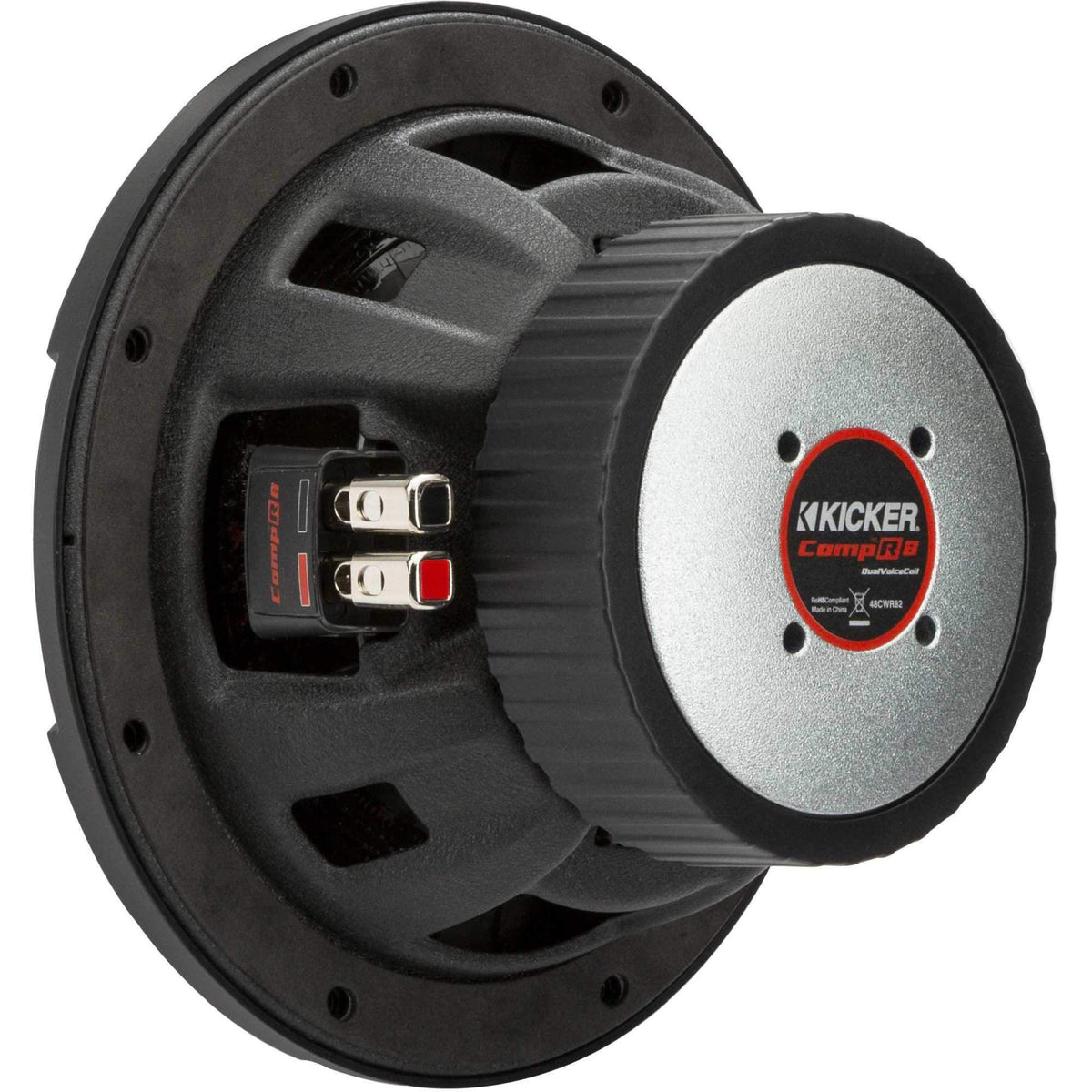 KICKER 48CWR82 stitched surround boosts long-term reliability.