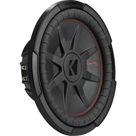 KICKER 48CWRT122 front view highlighting compact, slim-design subwoofer for tight spots.