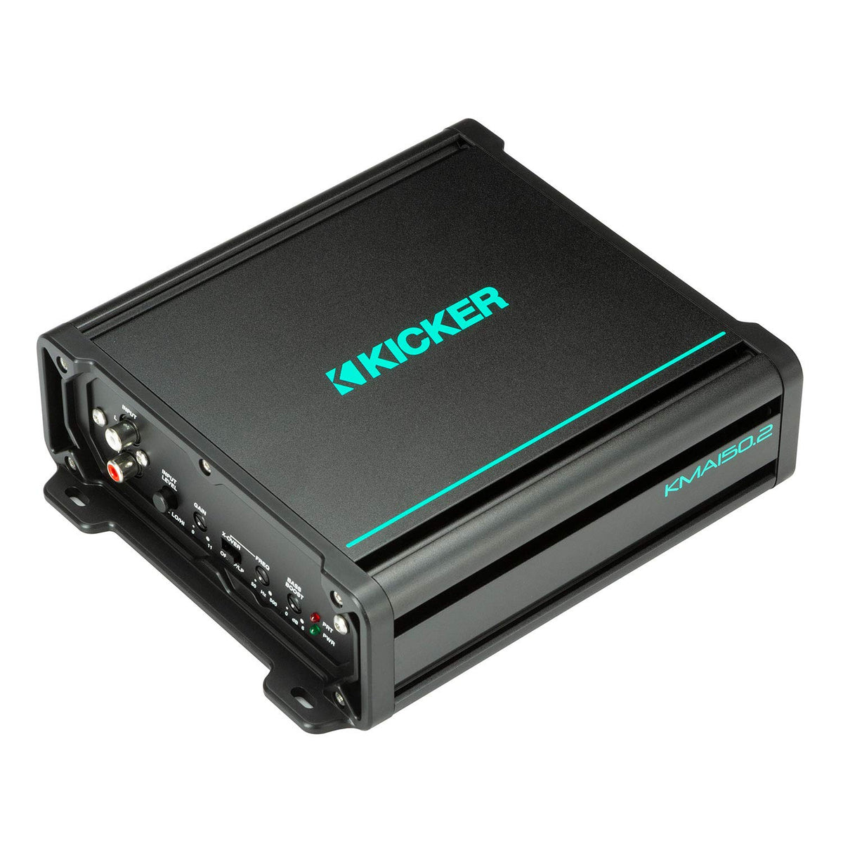 KICKER 48KMA1502 front view shows compact, weather-resistant amplifier