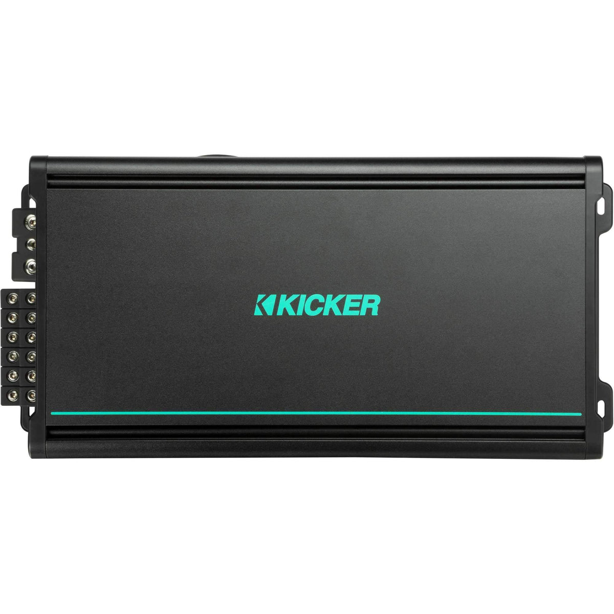 KICKER 48KMA6006 front view showing compact, weather-resistant amplifier for versatile mounting.