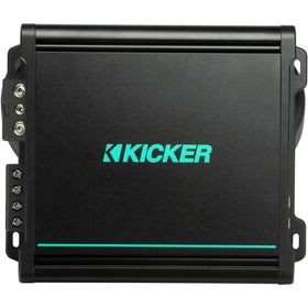 KICKER 48KMA8001 mono sub amplifier front view highlights a compact design for easy installation.