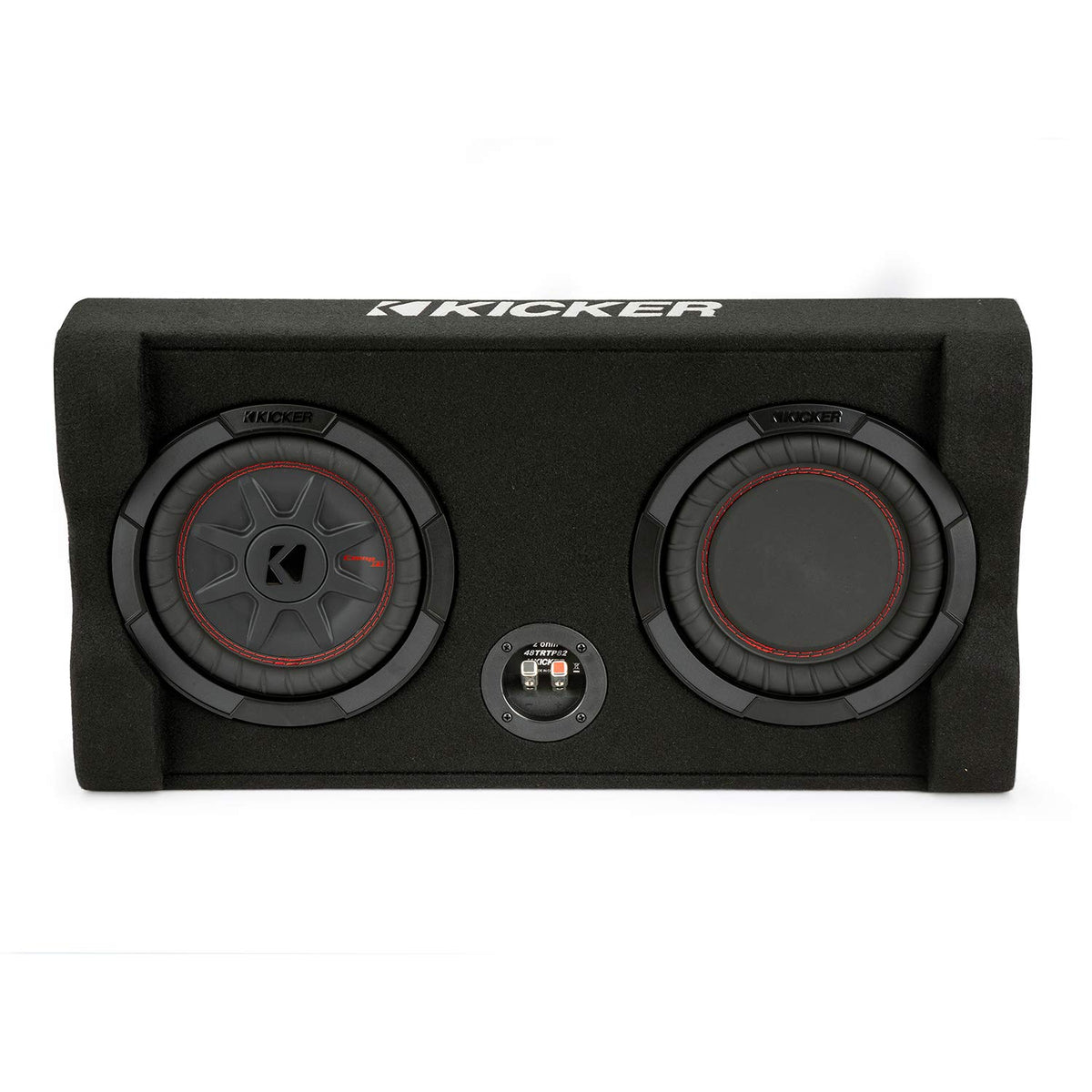 KICKER 48TRTP82 cargo-area mount demonstrates easy trunk installation.