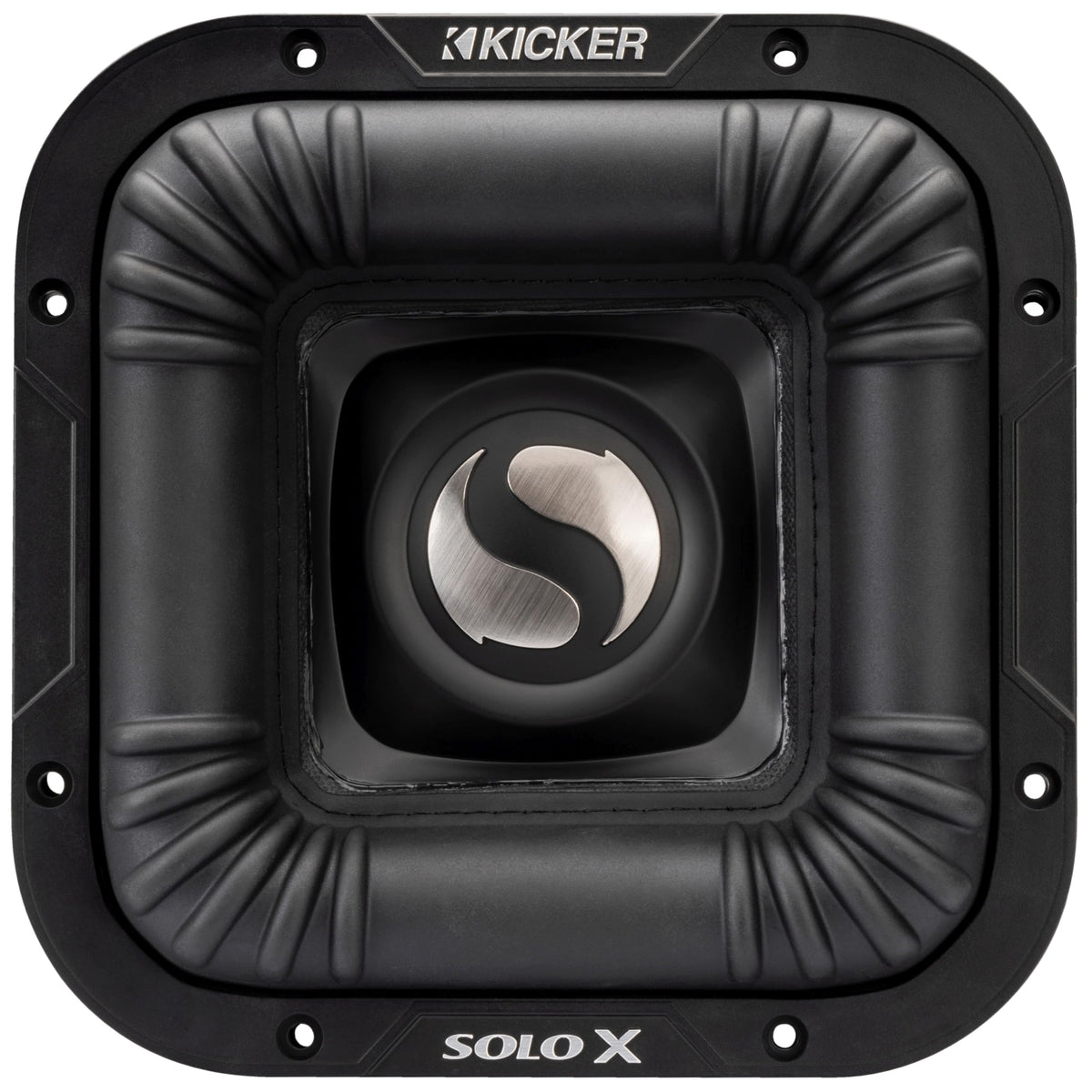 KICKER 49L7X82 SoloX L7X dual 2-ohm subwoofer exterior for powerful, precise bass.