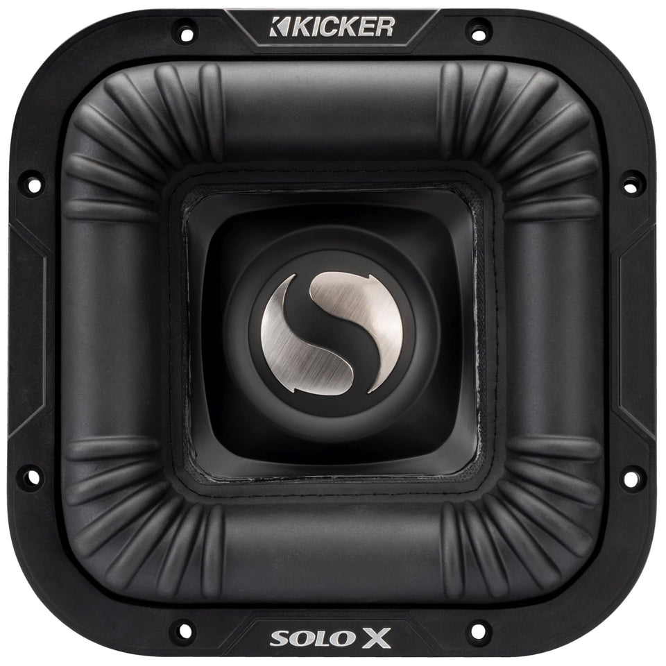 KICKER 49L7X82 SoloX L7X dual 2-ohm subwoofer exterior for powerful, precise bass.
