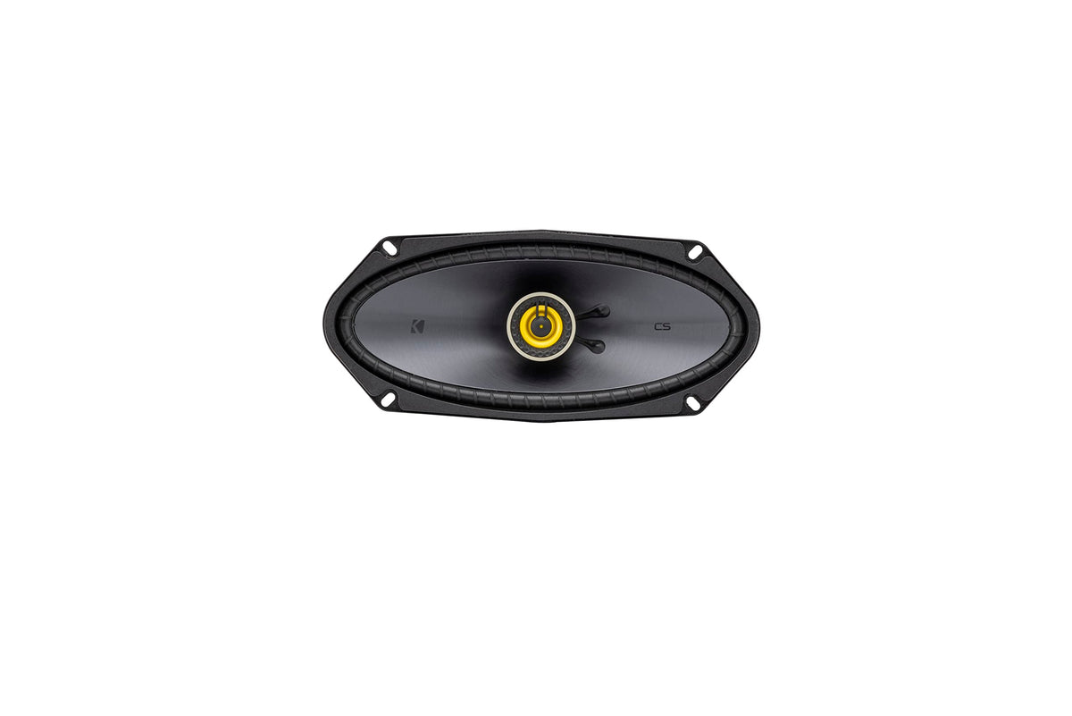 KICKER close-up of woofer cone highlighting clear, controlled bass