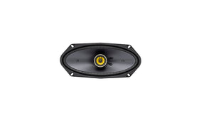 KICKER close-up of woofer cone highlighting clear, controlled bass