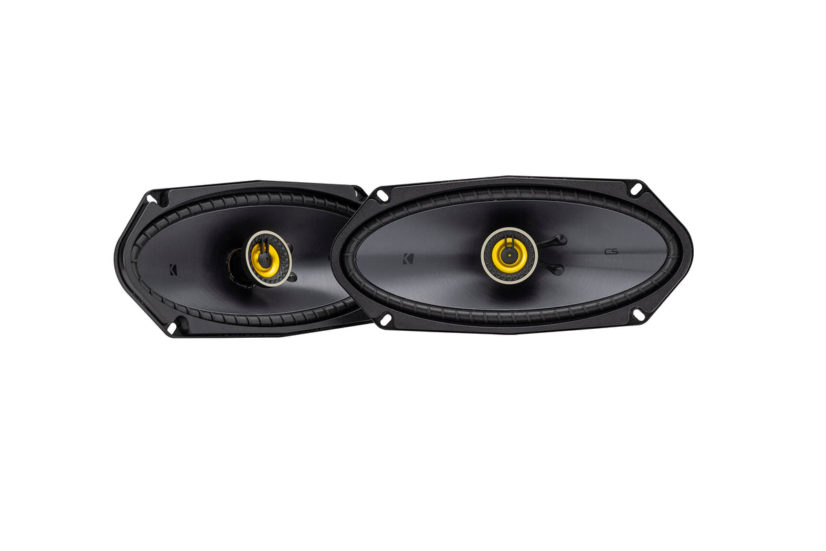 KICKER front view pair showing flush-fit design and improved sound
