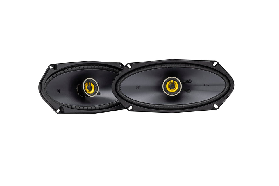 KICKER front view pair showing flush-fit design and improved sound