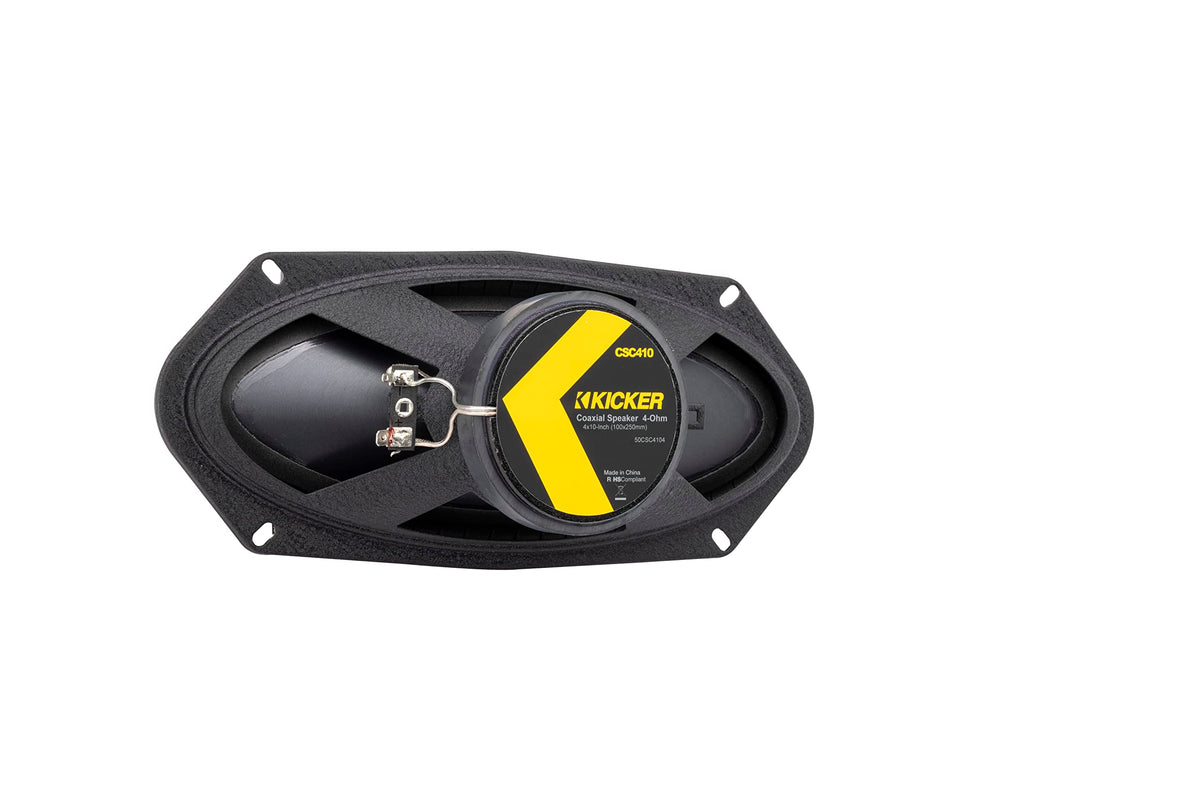 KICKER 4x10 speaker next to ruler showing shallow mounting depth