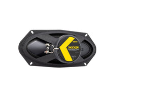KICKER 4x10 speaker next to ruler showing shallow mounting depth