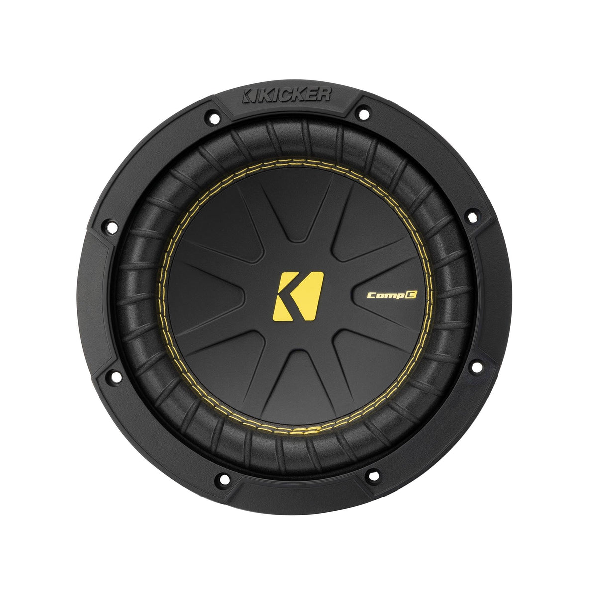 KICKER 50CWCD84 CompC 8 dual voice coil label indicates flexible wiring options.