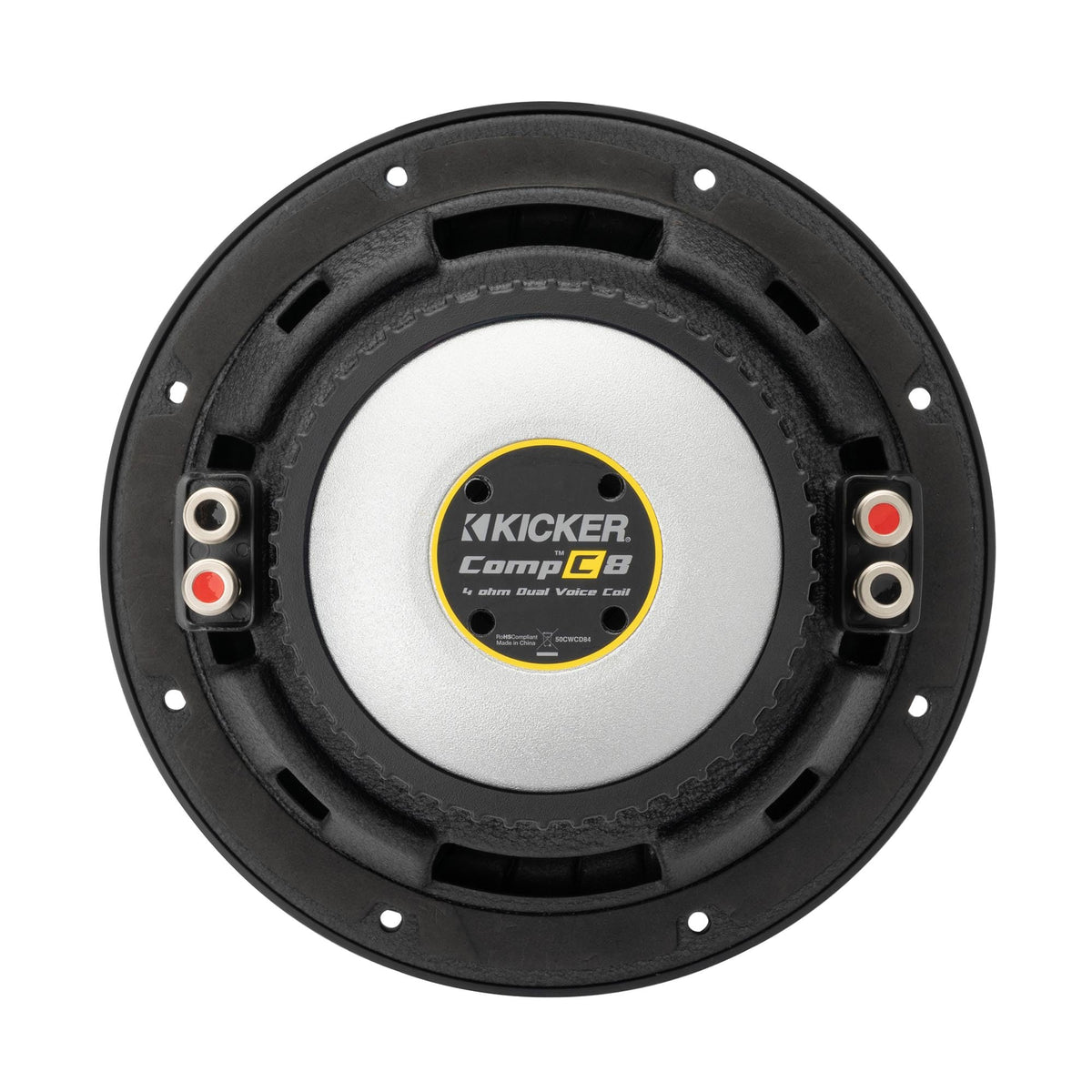 KICKER 50CWCD84 CompC 8 mounting holes ready for installation.