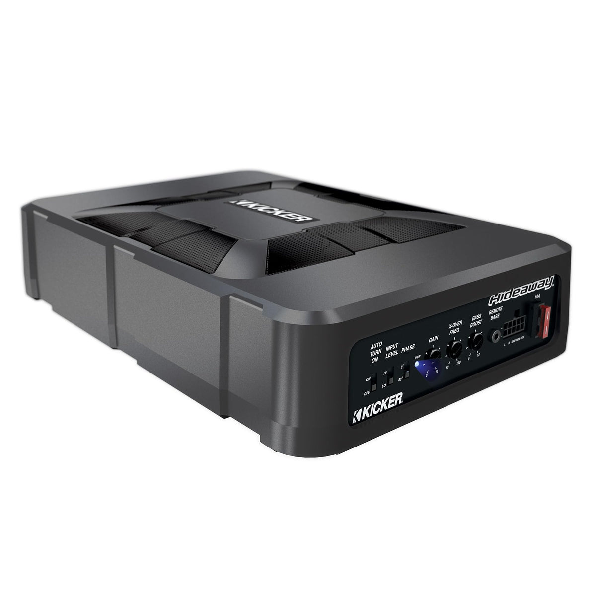 KICKER 51HS8 Hideaway remote bass control enables fine-tuning from your seat.