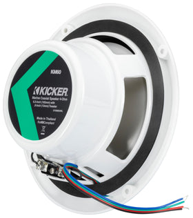KICKER 51KM604WL dual woofer and tweeter deliver balanced marine sound.