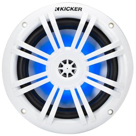 KICKER 51KM604WL RGB LED lights on for enhanced night boating ambiance.