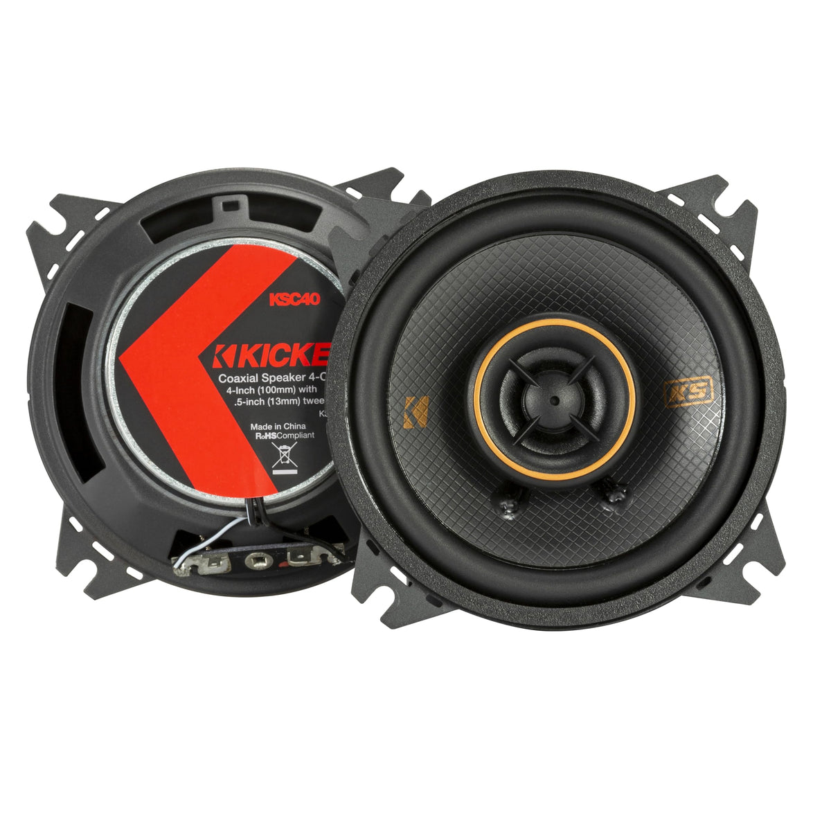 KICKER 51KSC404 front view coaxial speaker for enhanced midrange clarity