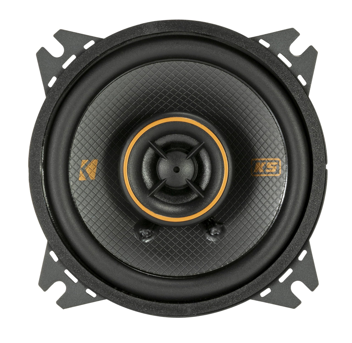 KICKER KS-Series 4-inch coaxial driver side profile for compact vehicle fit