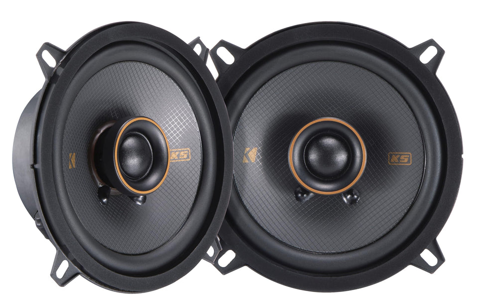 KICKER 51KSC504 coaxial speaker front view showing compact design and fitment potential