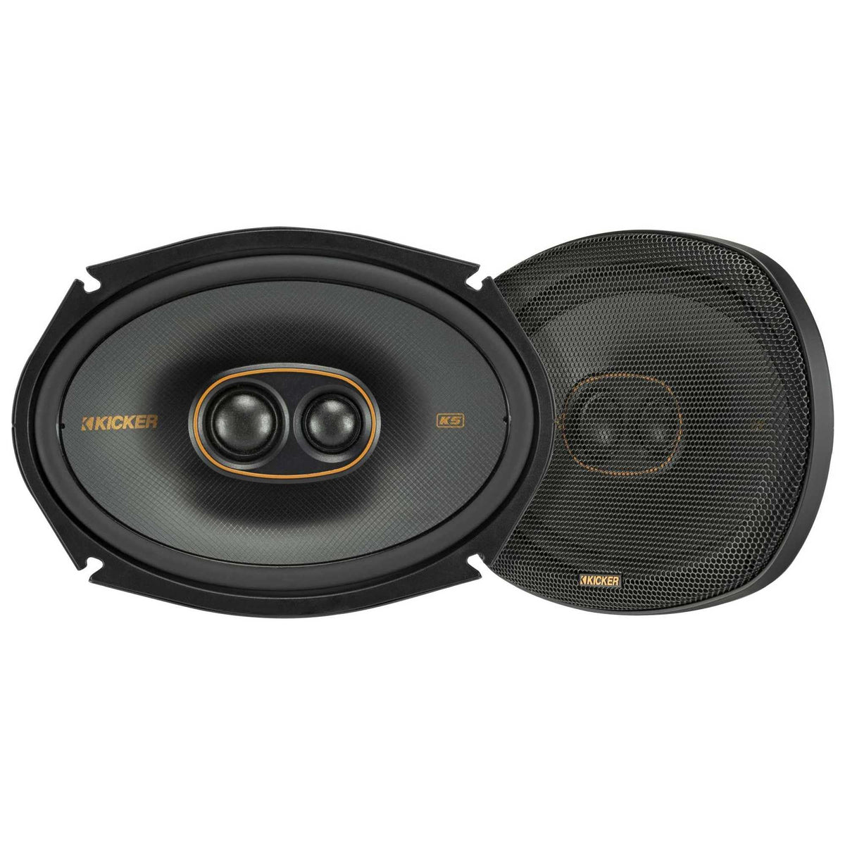 KICKER 51KSC69304 6x9 coaxial speakers deliver clear mids and punchy bass.