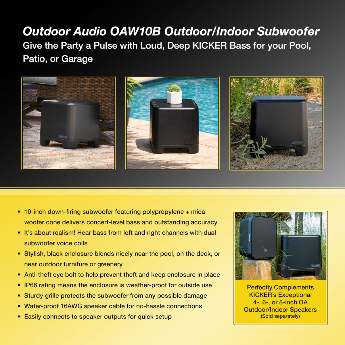KICKER 51OAW10B sturdy grille protects components while preserving sound.