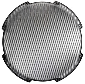 KICKER 52GR15 round mesh grille protecting a 15-inch subwoofer while preserving airflow.