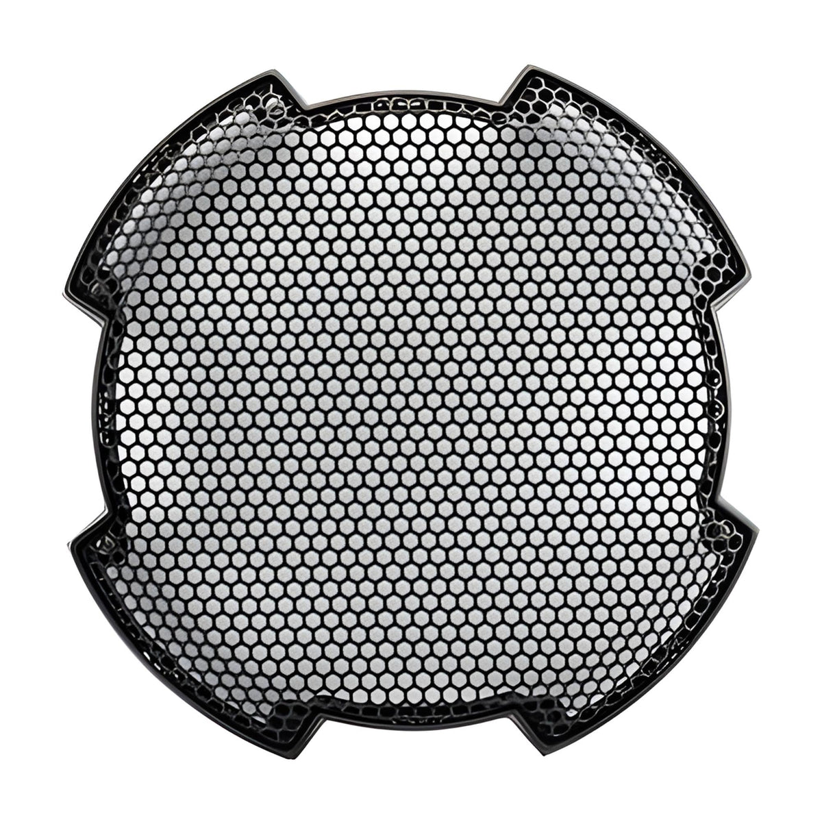 KICKER grille front view showing steel mesh protecting speaker while looking sleek