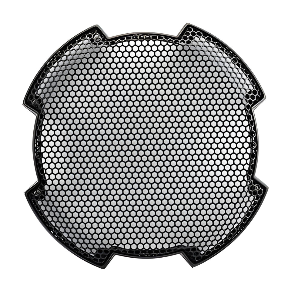 KICKER grille front view showing steel mesh protecting speaker while looking sleek
