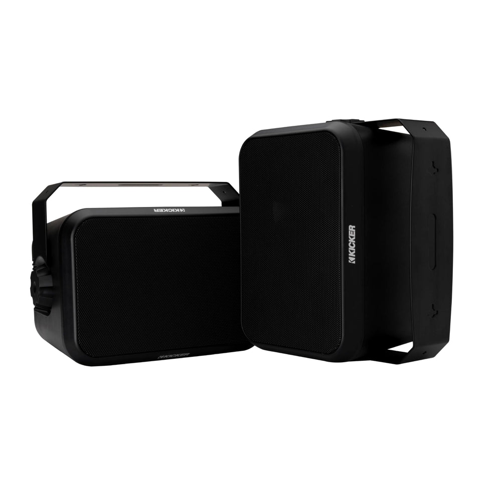 KICKER 52OA6B front view, weatherproof outdoor speaker for patios.