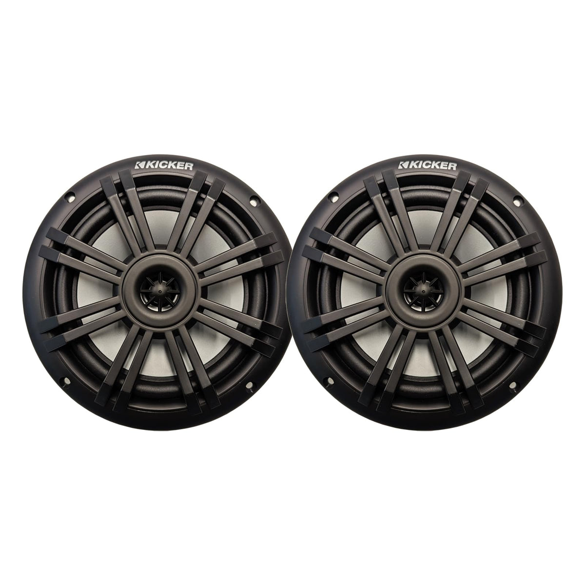 KICKER BKM604W marine speaker front view delivering clear sound on the water