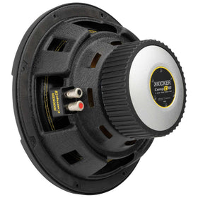 KICKER CompC 10 ribbed surround detail supports durable excursion.